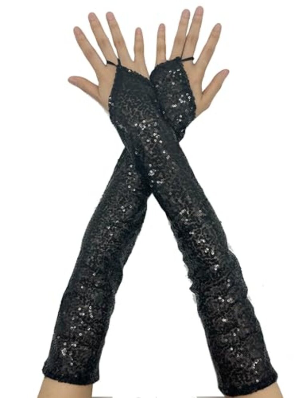 Long Sequins Fingerless Gloves Sparkly Elbow Length Arm Sleeves for Costume